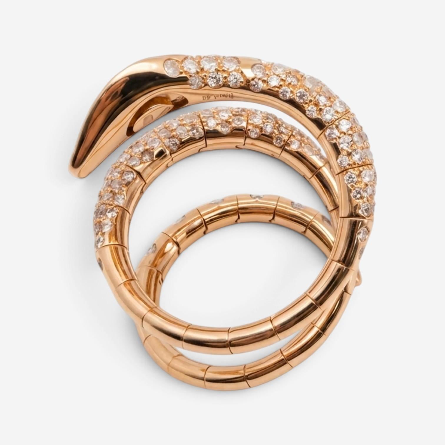 Crivelli Ricciolo Snake 18K Yellow Gold & Stainless Steel Diamond Ring Sz. 6.25