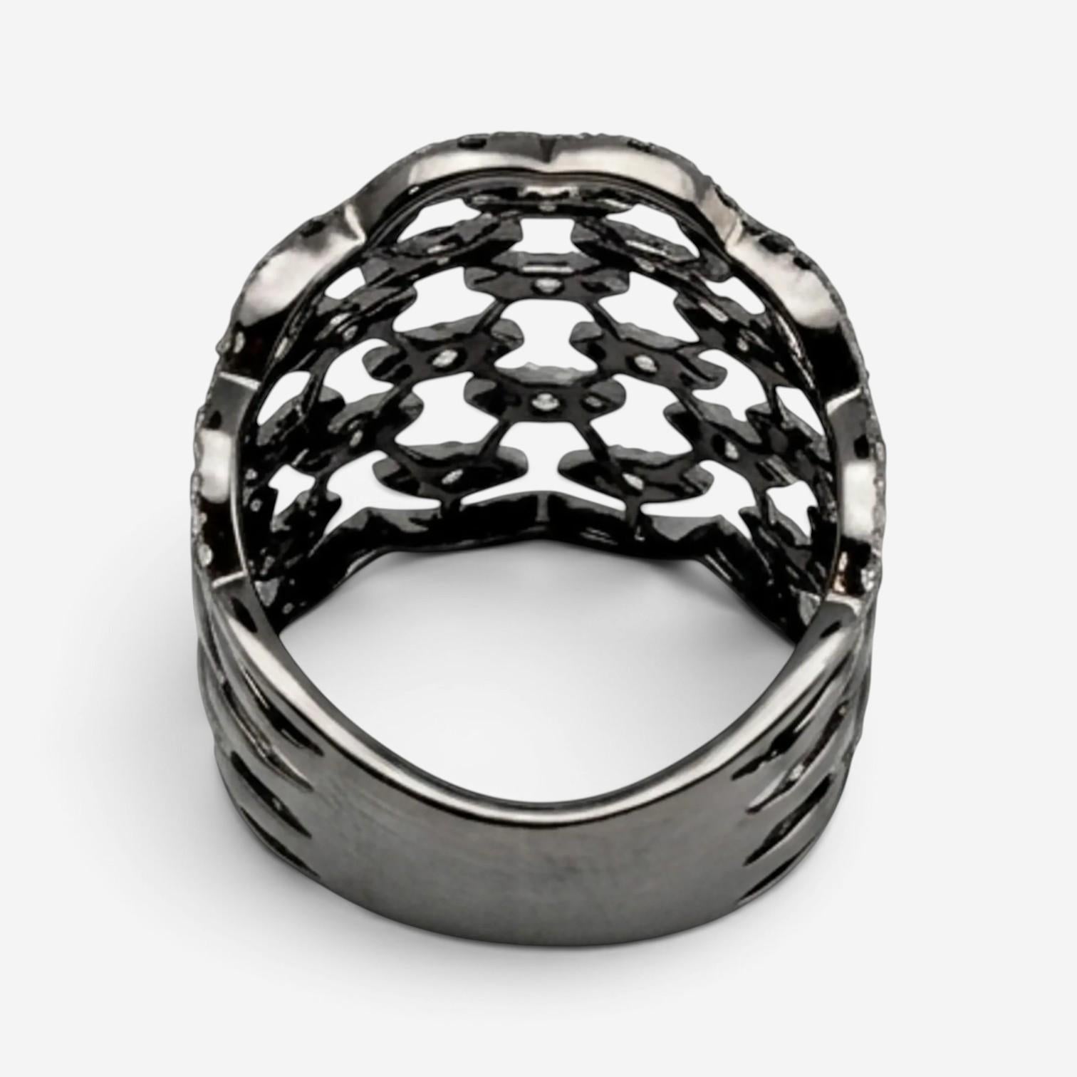 Crivelli Fascia Bombata Griffata 18K White Gold & Rhodium Diamond Ring Sz. 6 047