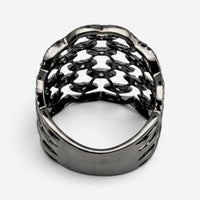 Crivelli Fascia Bombata Griffata 18K White Gold & Rhodium Diamond Ring Sz. 6 047