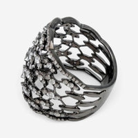 Crivelli Fascia Bombata Griffata 18K White Gold & Rhodium Diamond Ring Sz. 6 047
