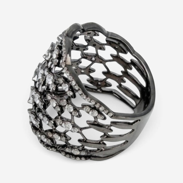 Crivelli Fascia Bombata Griffata 18K White Gold & Rhodium Diamond Ring Sz. 6 047