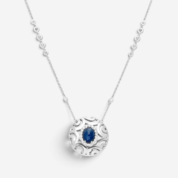 Crivelli Ricami Luci 18K White Gold Diamond & Blue Sapphire Pendant Necklace 047