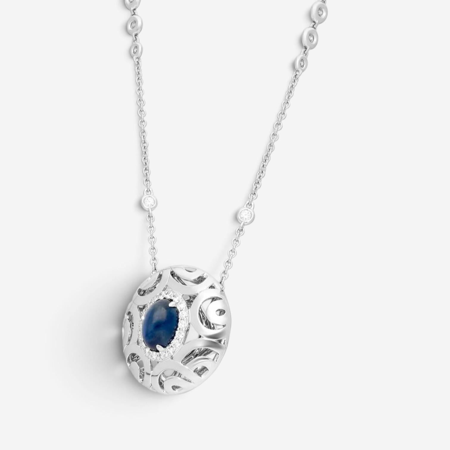 Crivelli Ricami Luci 18K White Gold Diamond & Blue Sapphire Pendant Necklace 047