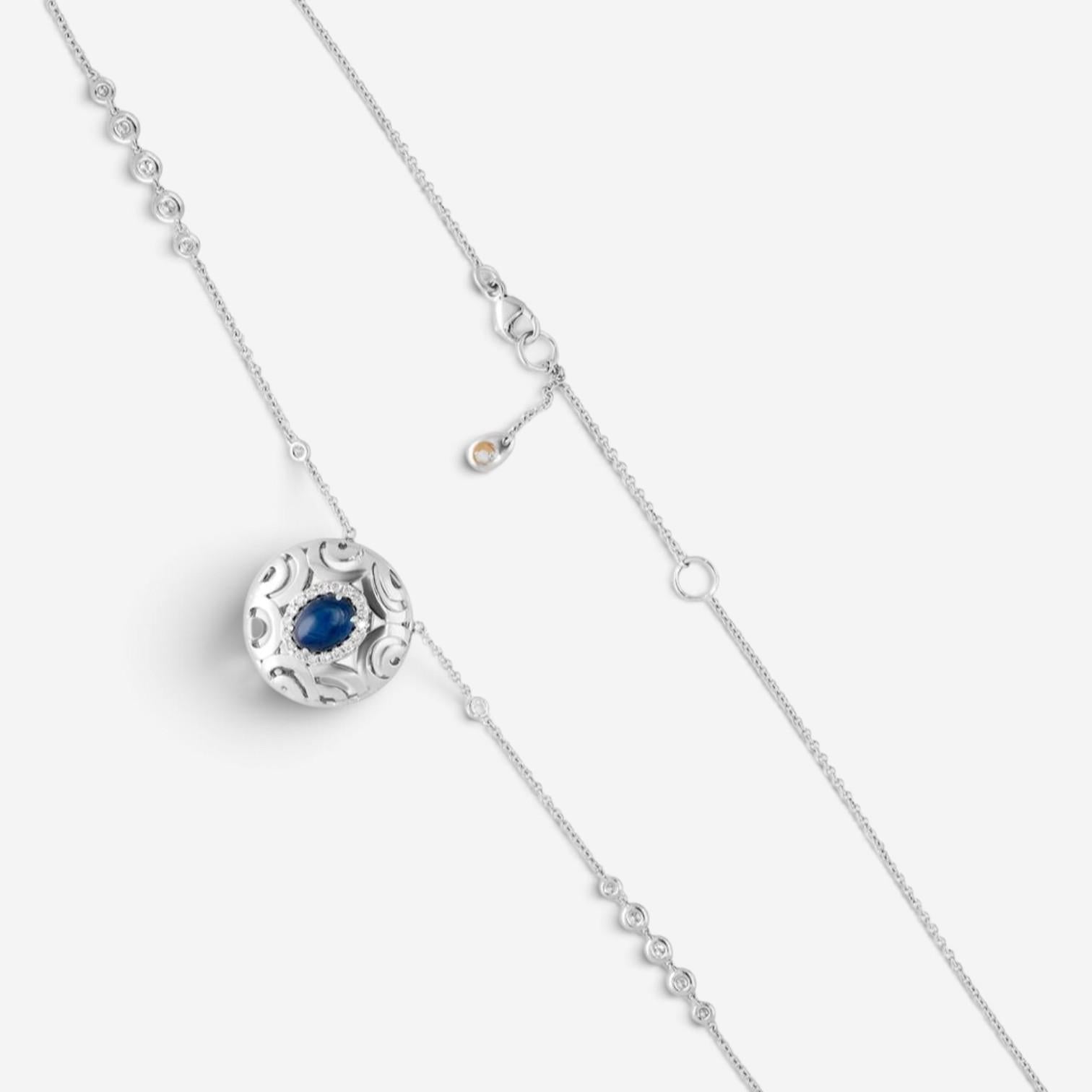 Crivelli Ricami Luci 18K White Gold Diamond & Blue Sapphire Pendant Necklace 047