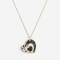 Crivelli Heart Crooked 18K Rose Gold Black & White Diamond Pendant Necklace 4713