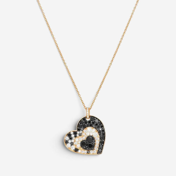 Crivelli Heart Crooked 18K Rose Gold Black & White Diamond Pendant Necklace 4713