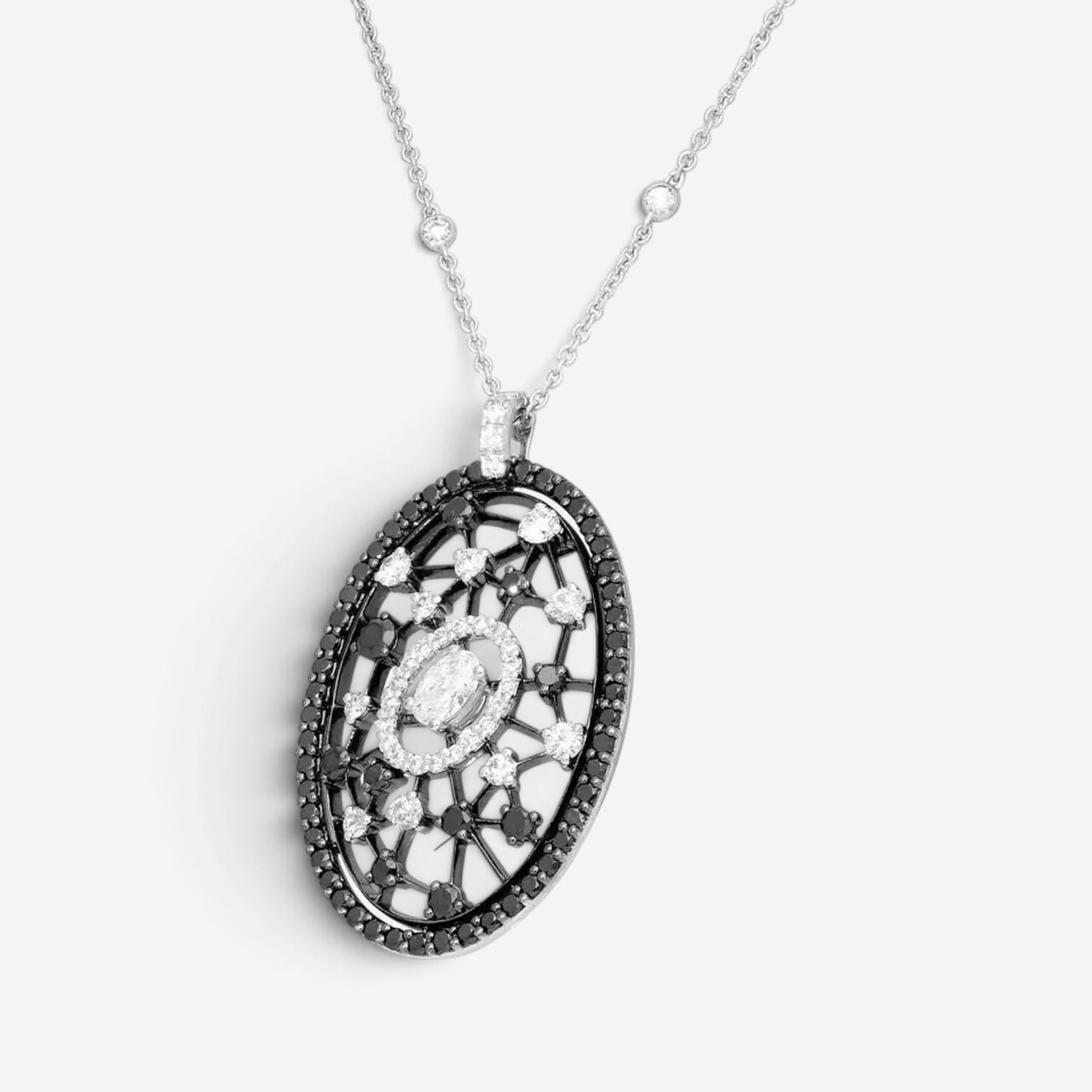 Crivelli Oval Griffe 18K White Gold Black & White Diamond Pendant Necklace 04713