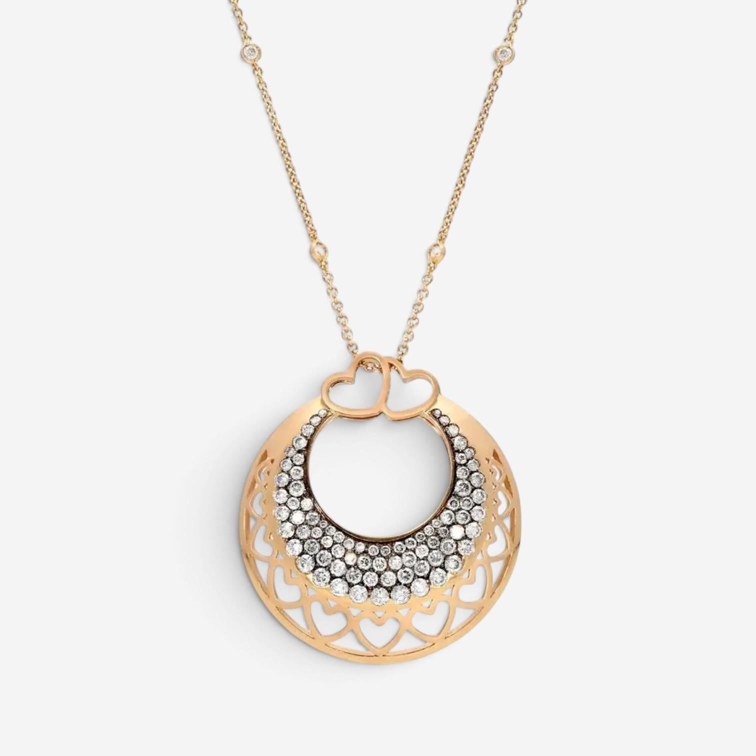 Crivelli Ricami Heart 18K Rose Gold Brown Diamond Pendant Necklace 047135