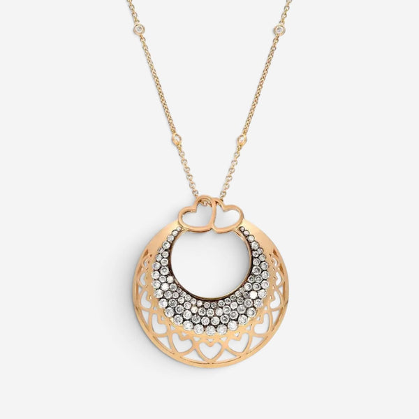 Crivelli Ricami Heart 18K Rose Gold Brown Diamond Pendant Necklace 047135