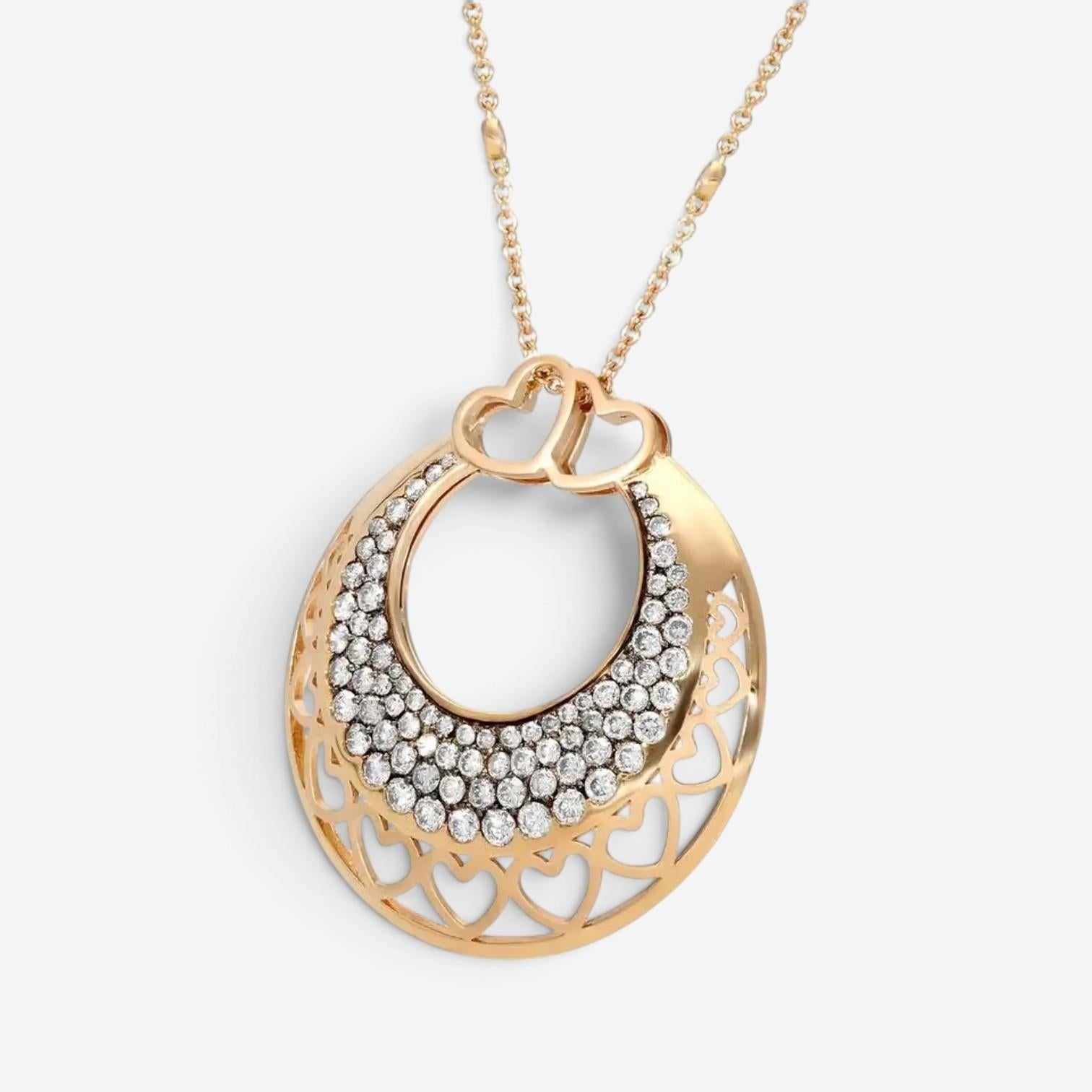 Crivelli Ricami Heart 18K Rose Gold Brown Diamond Pendant Necklace 047135