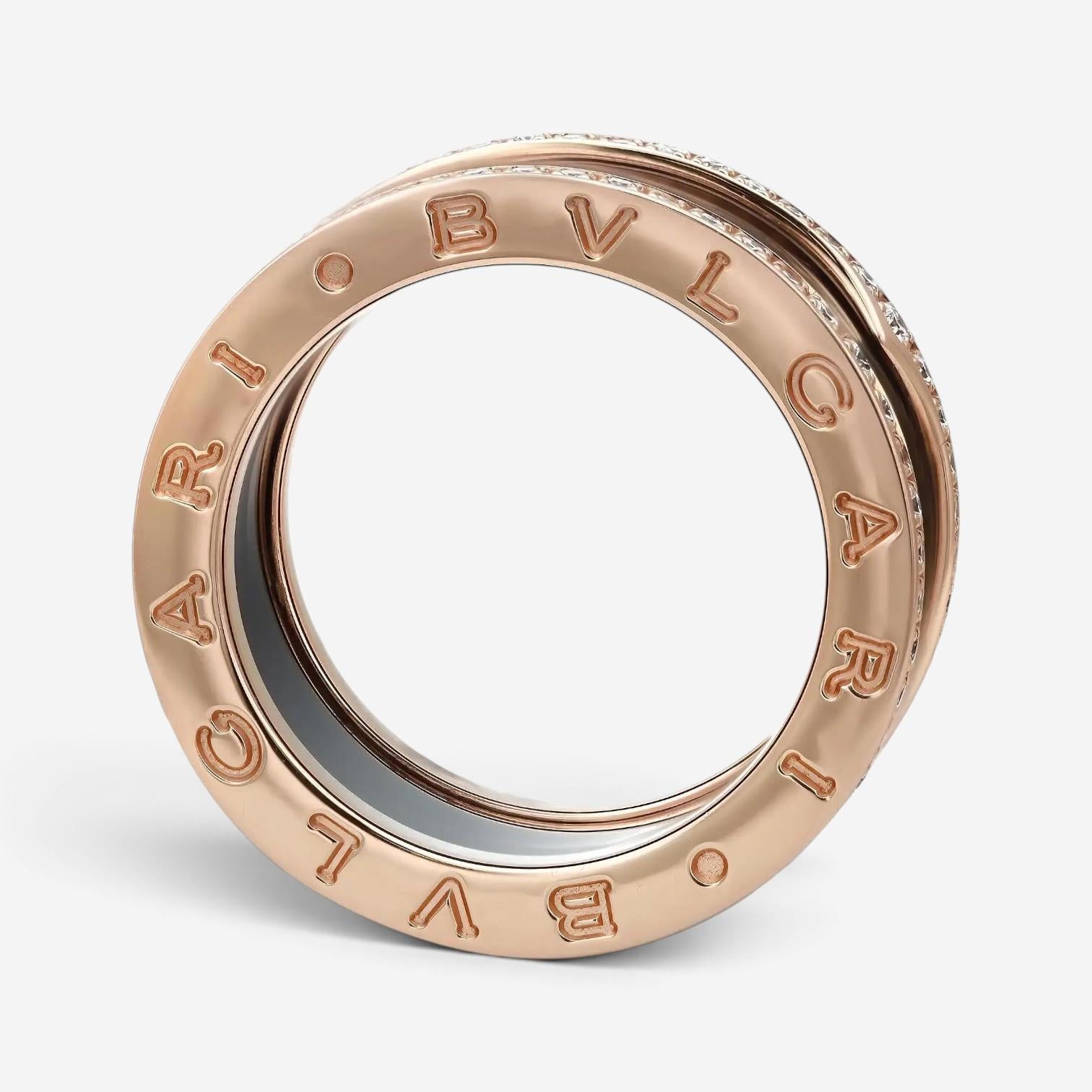 Bulgari B.Zero1 Black Ceramic & 18K Rose Gold Diamond Ring Sz. 7.5 04728