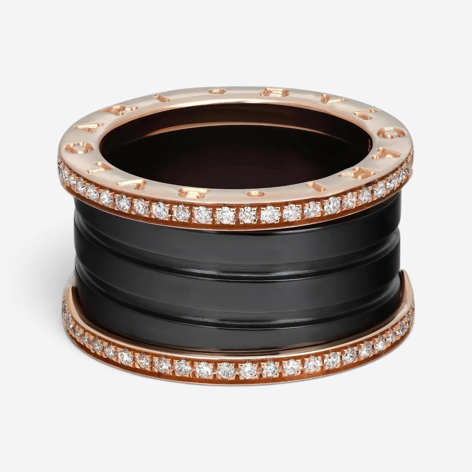 Bulgari B.Zero1 Black Ceramic & 18K Rose Gold Diamond Ring Sz. 7.5 04728