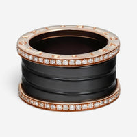 Bulgari B.Zero1 Black Ceramic & 18K Rose Gold Diamond Ring Sz. 7.5 04728