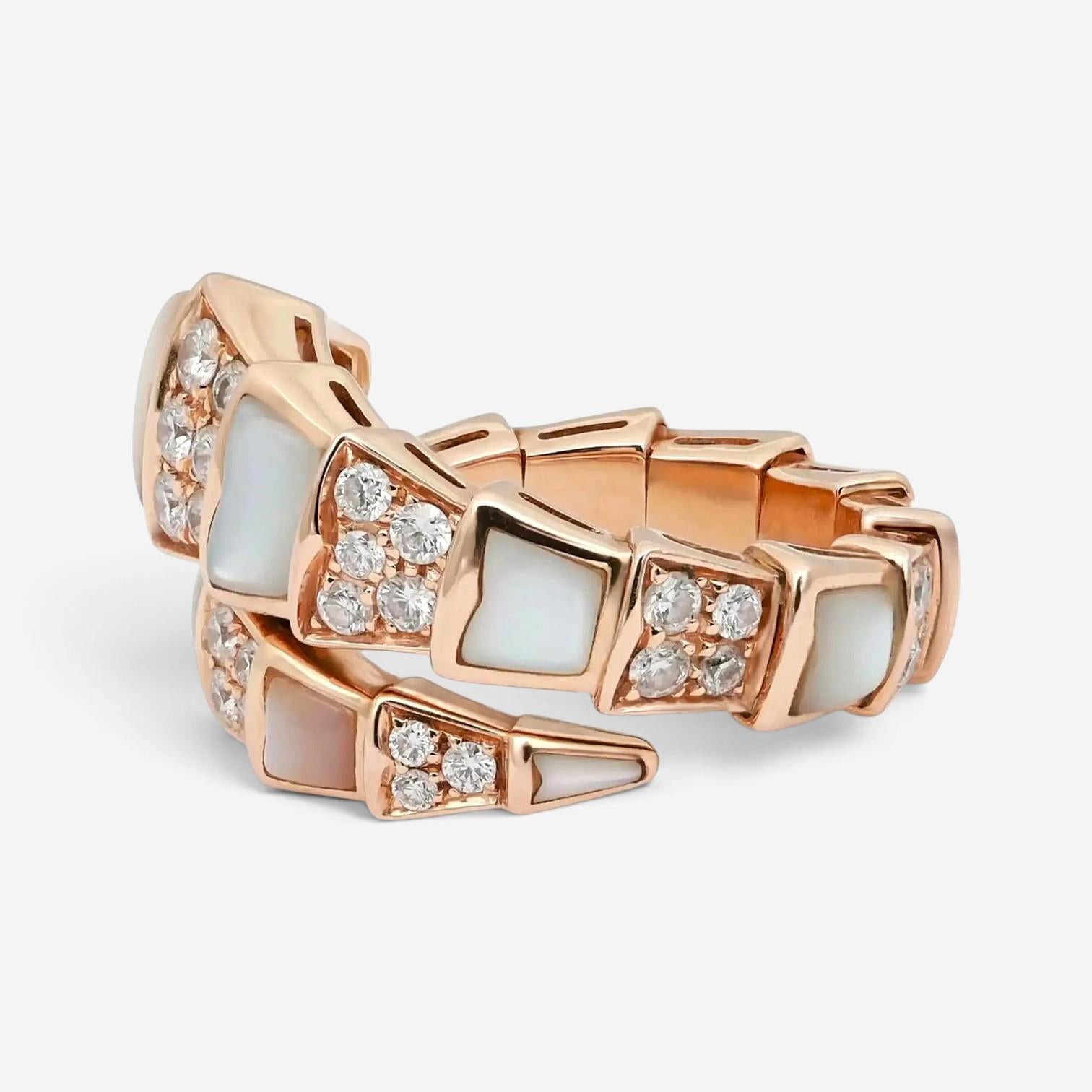 Bulgari Serpenti Viper 18K Rose Gold Diamond & MOP Ring Sz. 5.5 350670