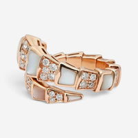 Bulgari Serpenti Viper 18K Rose Gold Diamond & MOP Ring Sz. 5.5 350670