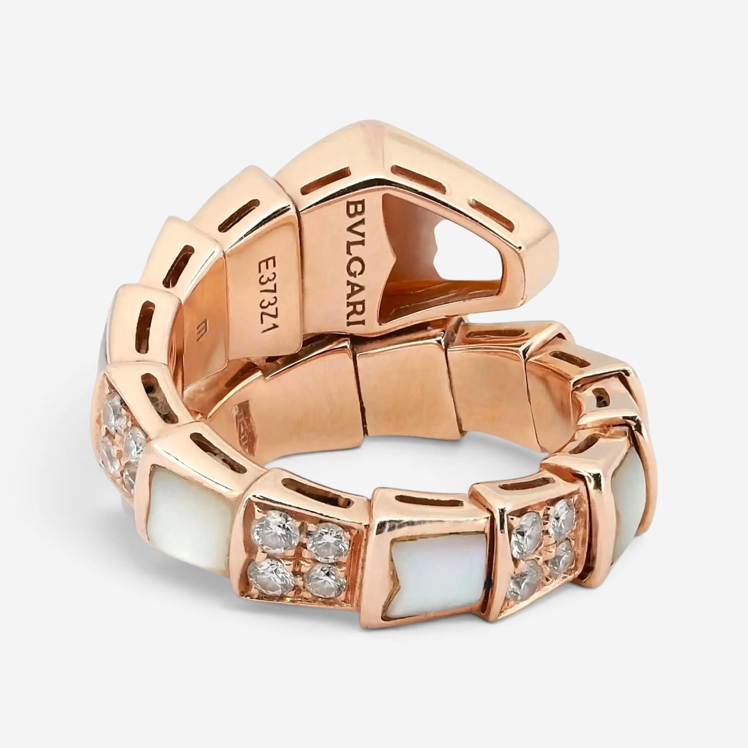 Bulgari Serpenti Viper 18K Rose Gold Diamond & MOP Ring Sz. 5.5 350670