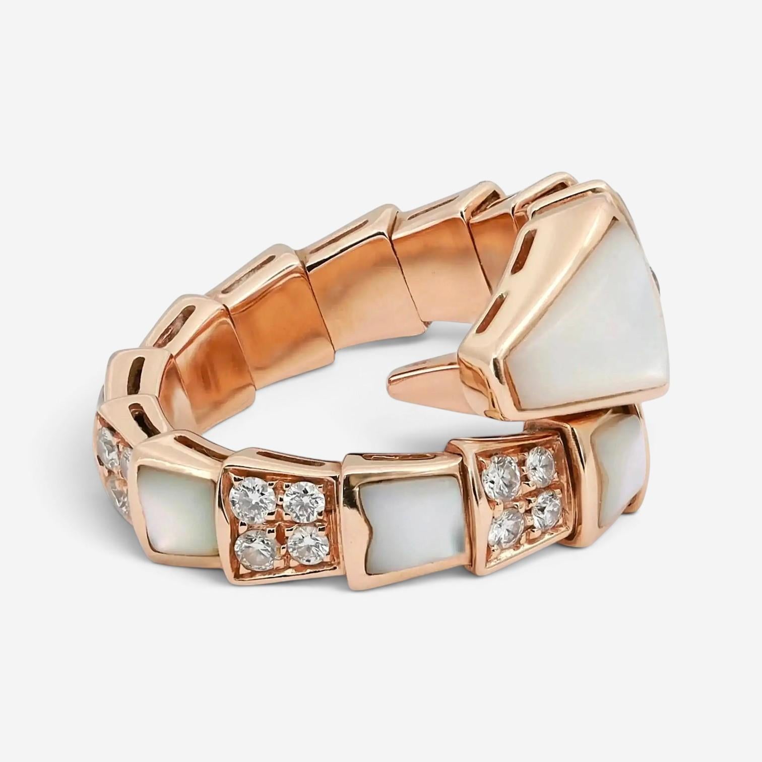 Bulgari Serpenti Viper 18K Rose Gold Diamond & MOP Ring Sz. 5.5 350670