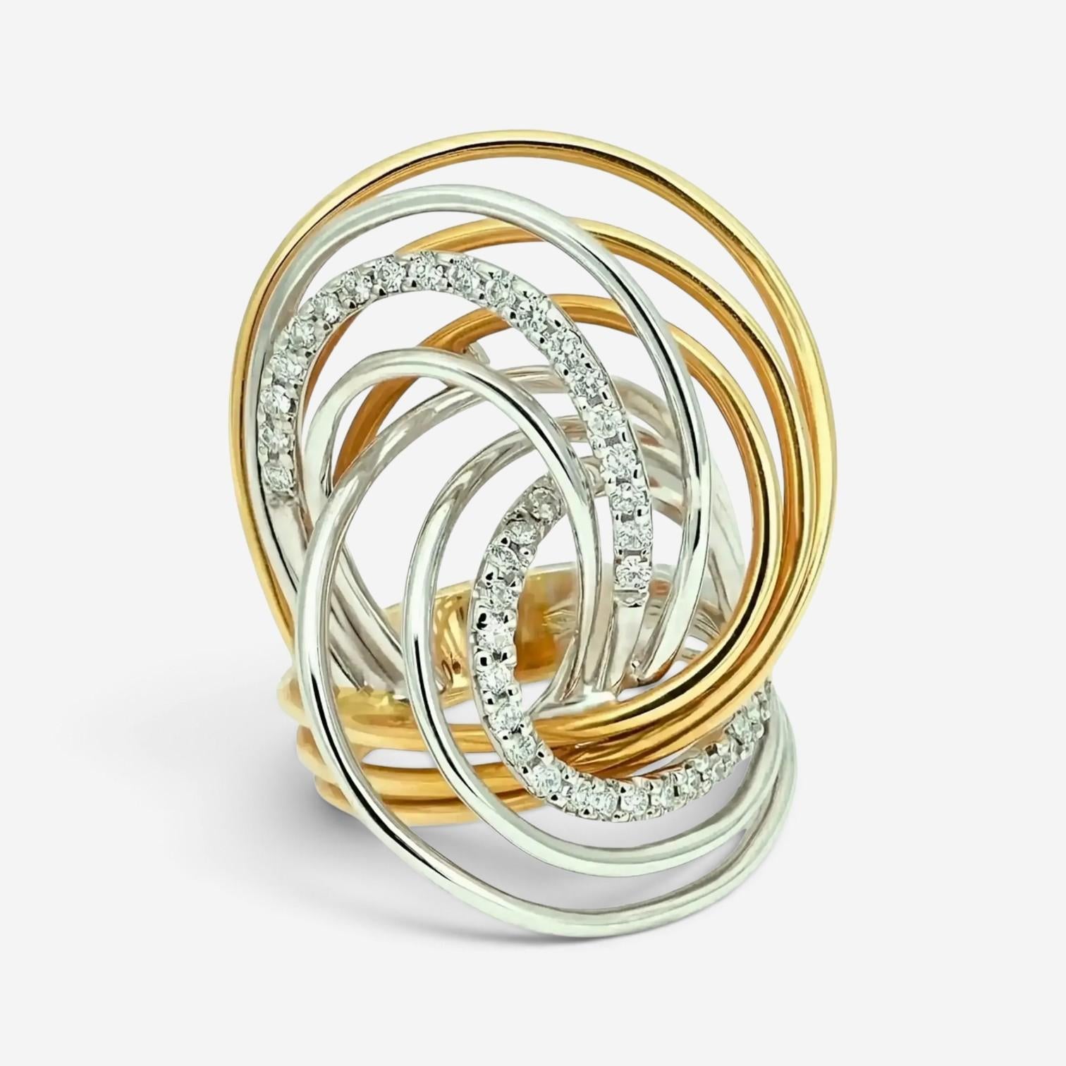 Crivelli Tri Color Swirl 18K White & Yellow Gold Diamond Ring Sz. 7 047618