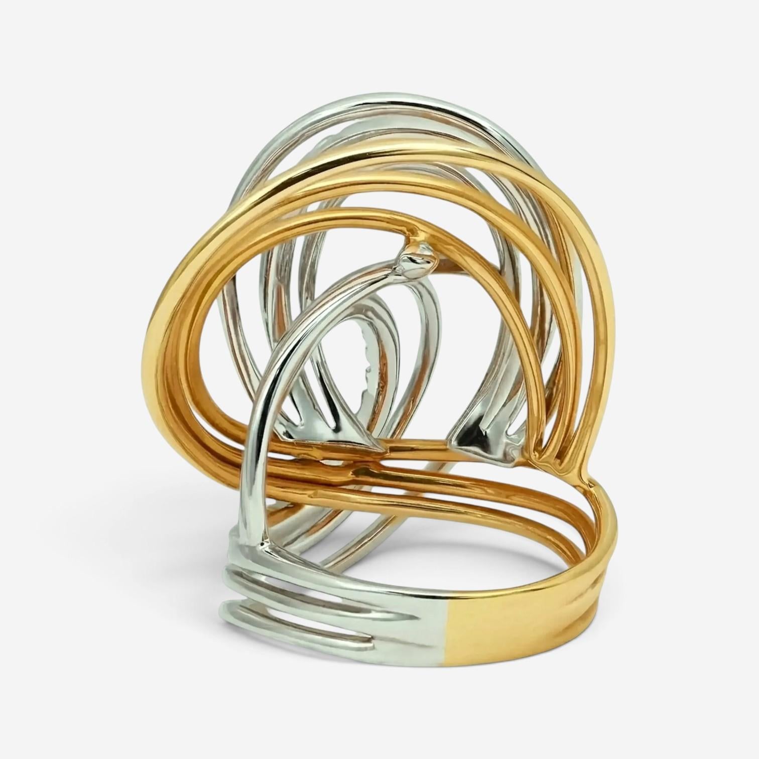 Crivelli Tri Color Swirl 18K White & Yellow Gold Diamond Ring Sz. 7 047618