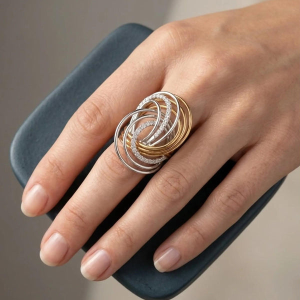 Crivelli Tri Color Swirl 18K White & Yellow Gold Diamond Ring Sz. 7 047618