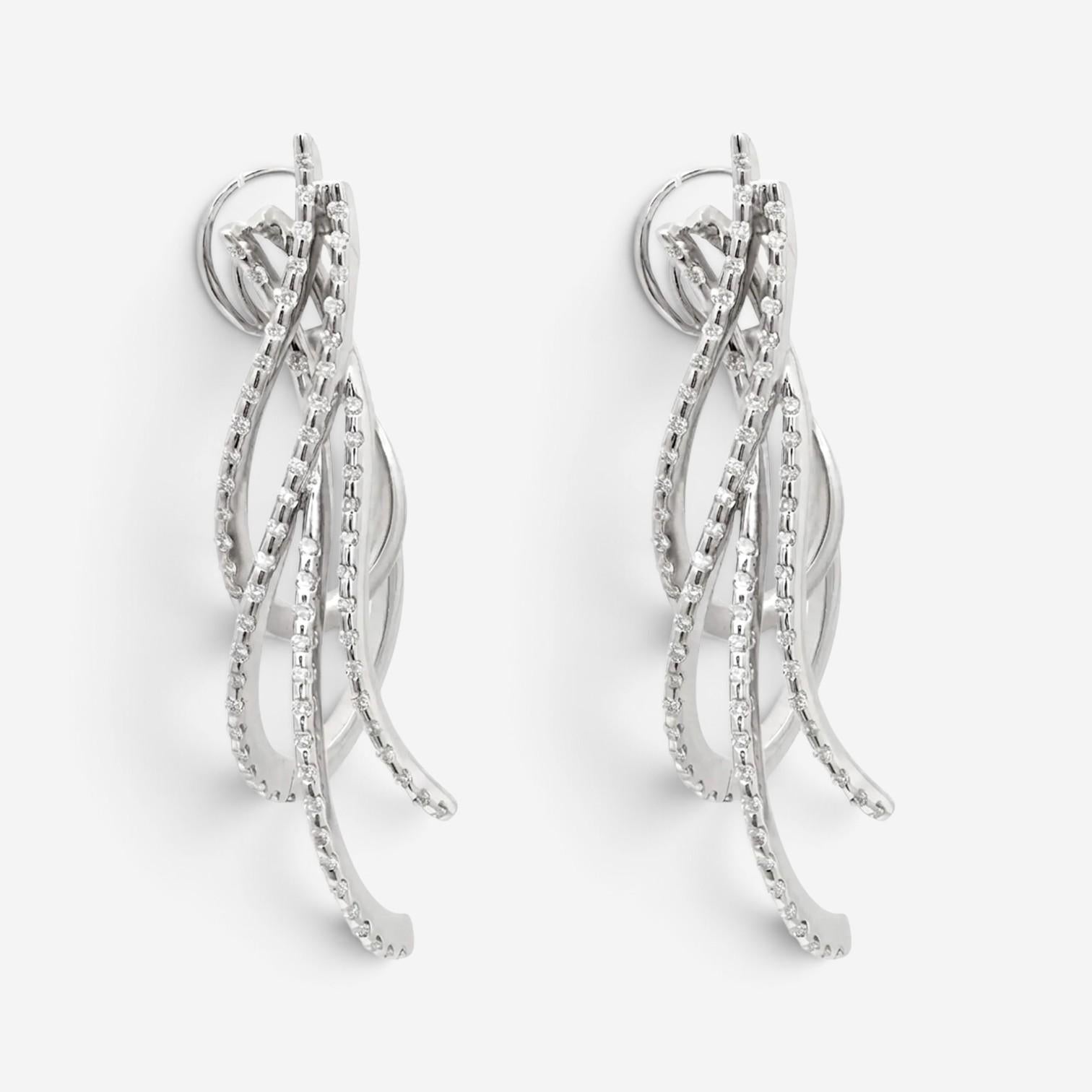Crivelli Cascading Ribbon Design 18K White Gold Diamond Earrings 047621