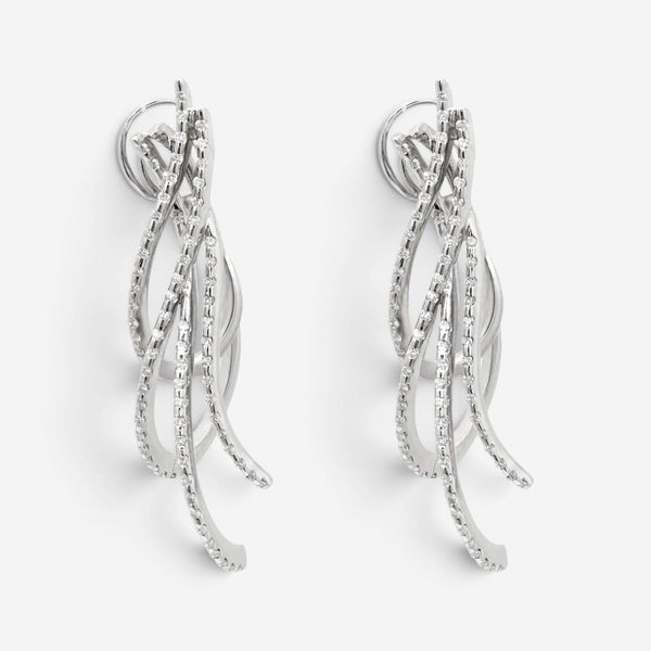 Crivelli Cascading Ribbon Design 18K White Gold Diamond Earrings 047621