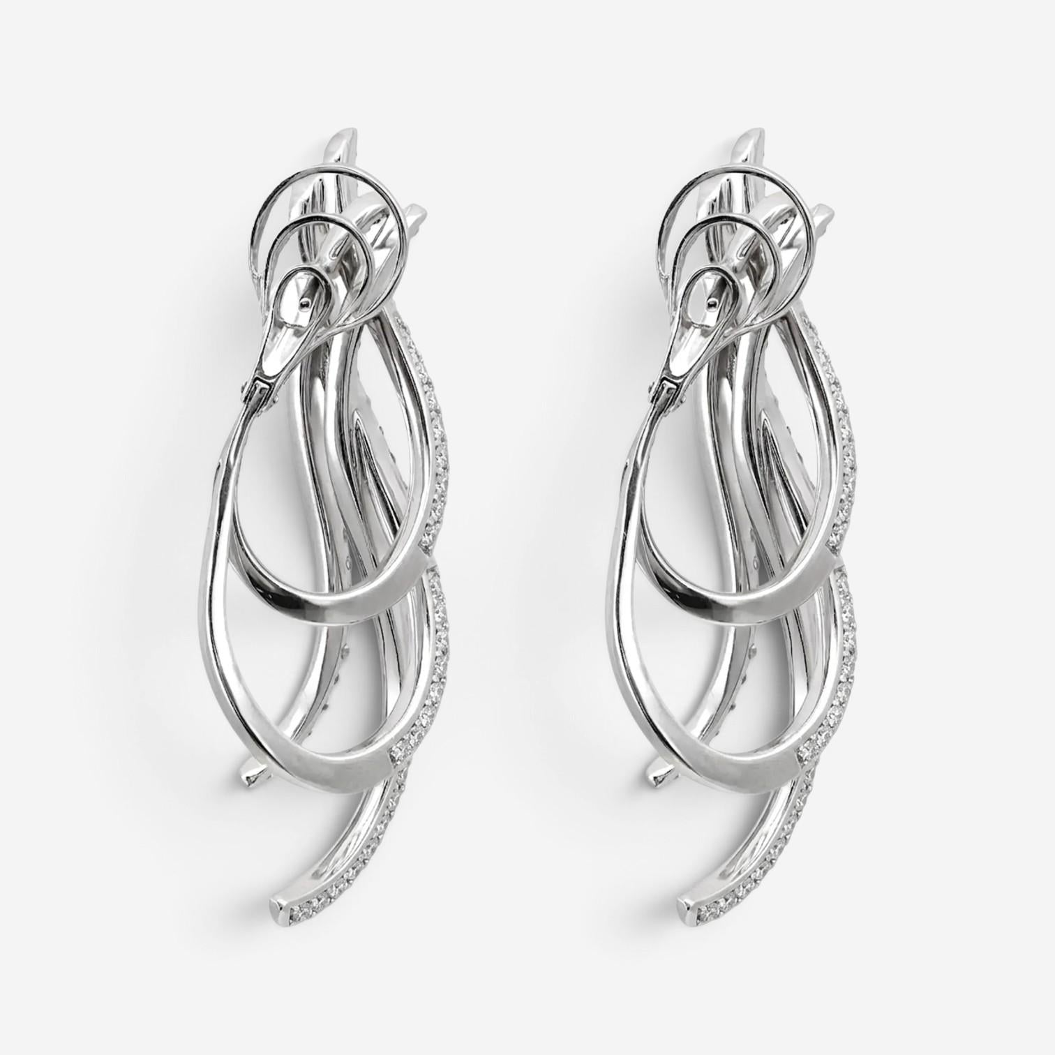 Crivelli Cascading Ribbon Design 18K White Gold Diamond Earrings 047621