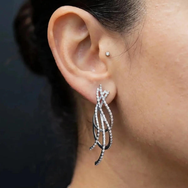 Crivelli Cascading Ribbon Design 18K White Gold Diamond Earrings 047621
