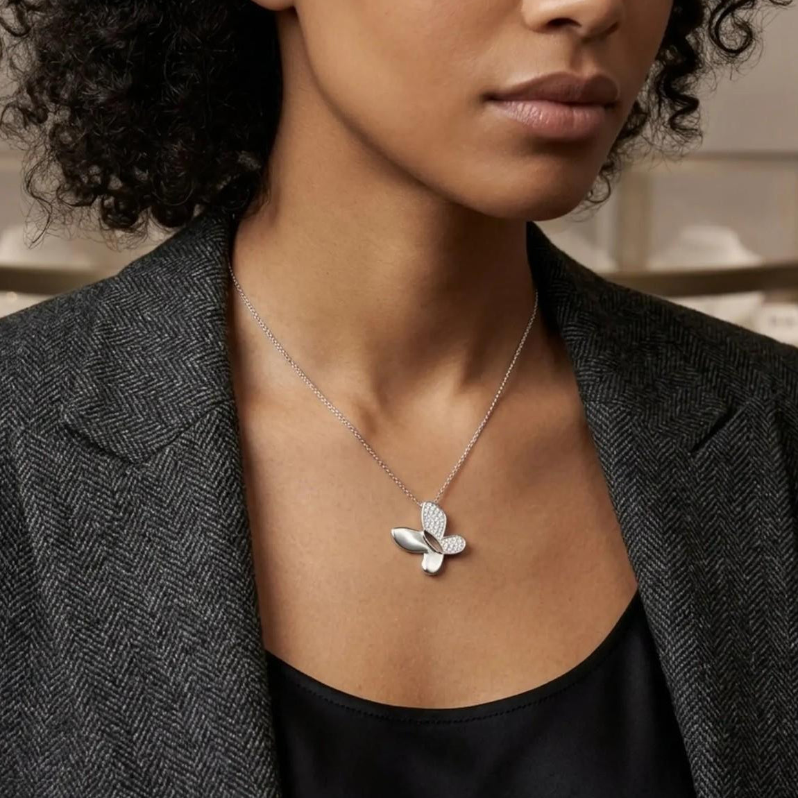 Crivelli Butterfly 18K White Gold Diamond Pendant Necklace 047626