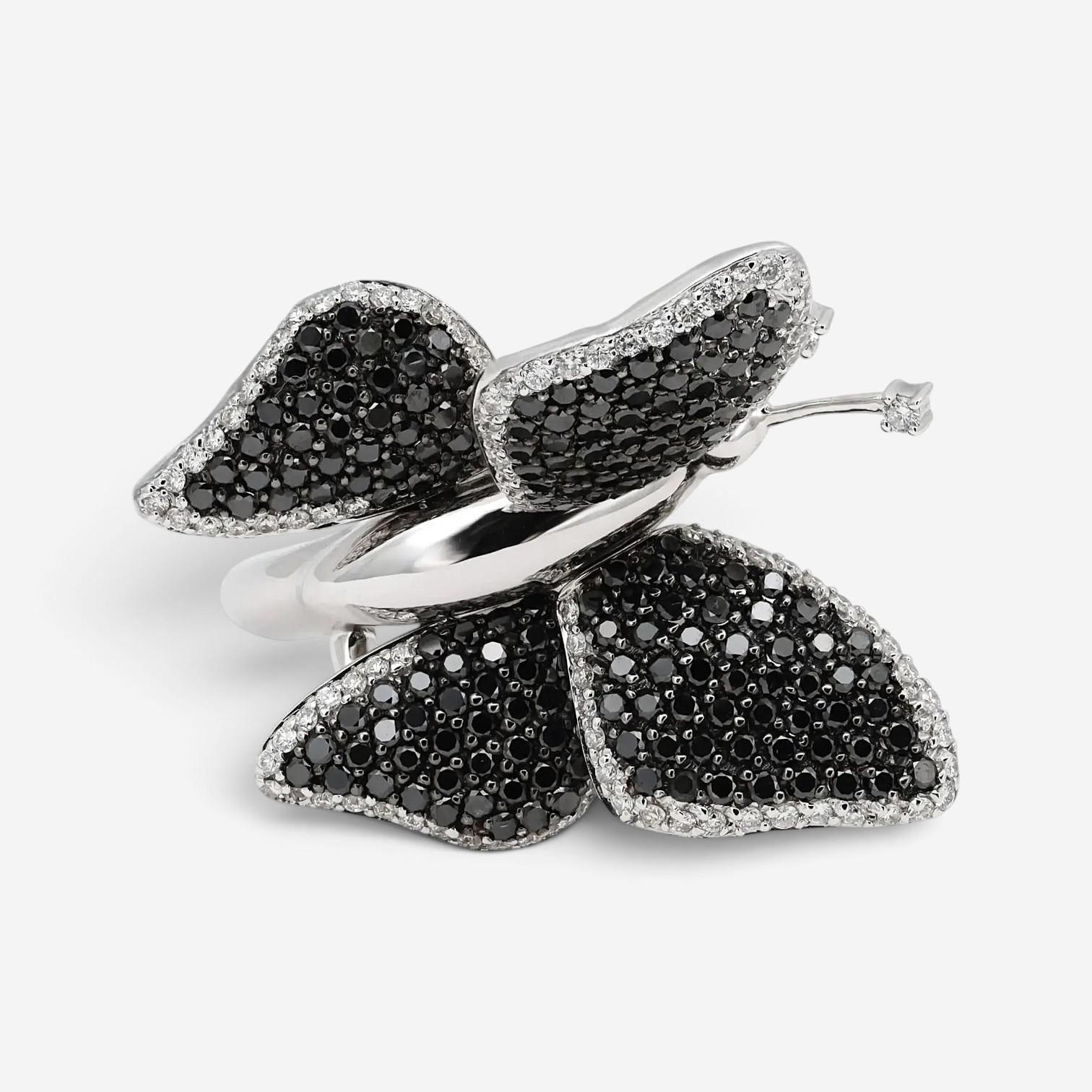 Crivelli Butterfly 18K White Gold Black & White Diamond Ring Sz. 6.5 047636