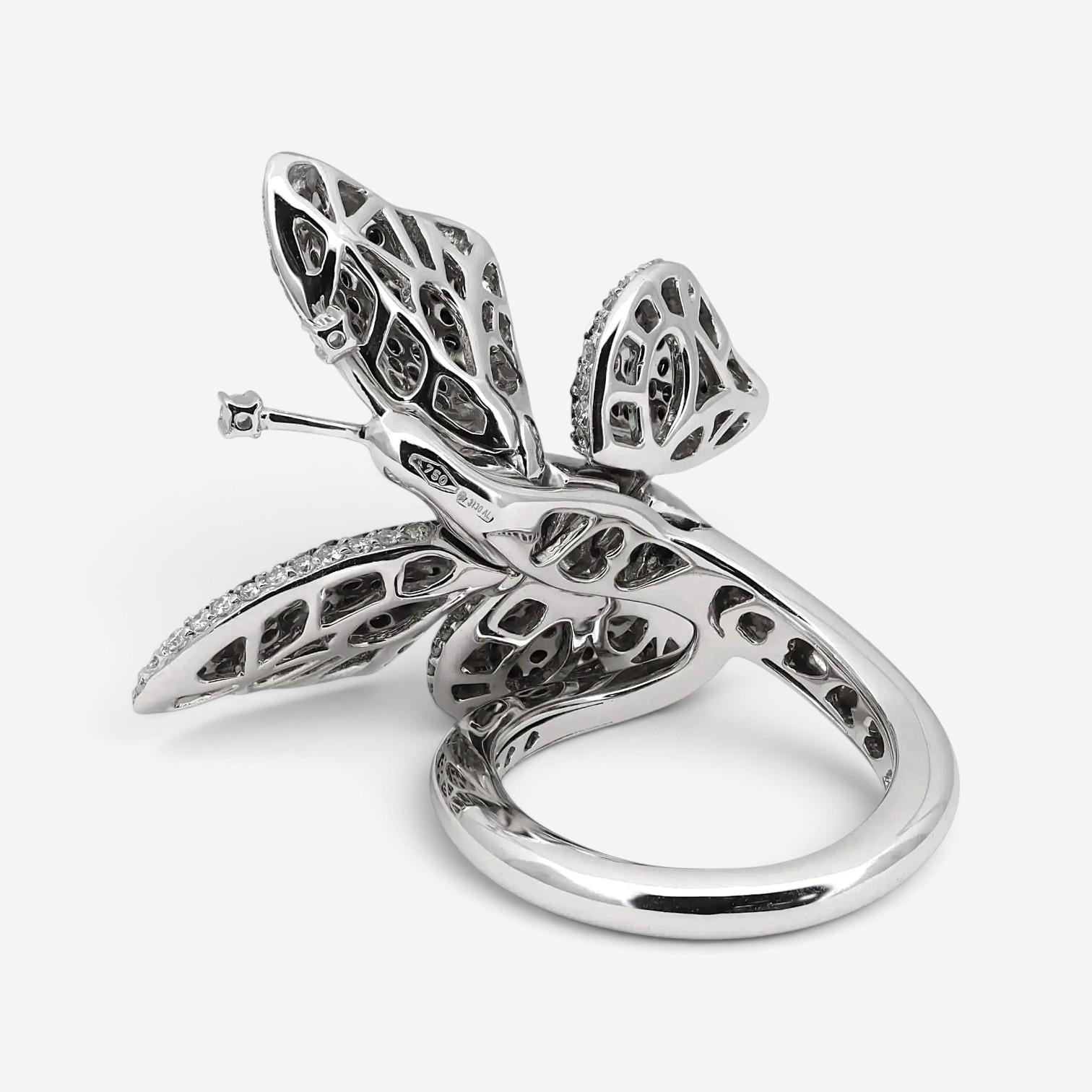 Crivelli Butterfly 18K White Gold Black & White Diamond Ring Sz. 6.5 047636