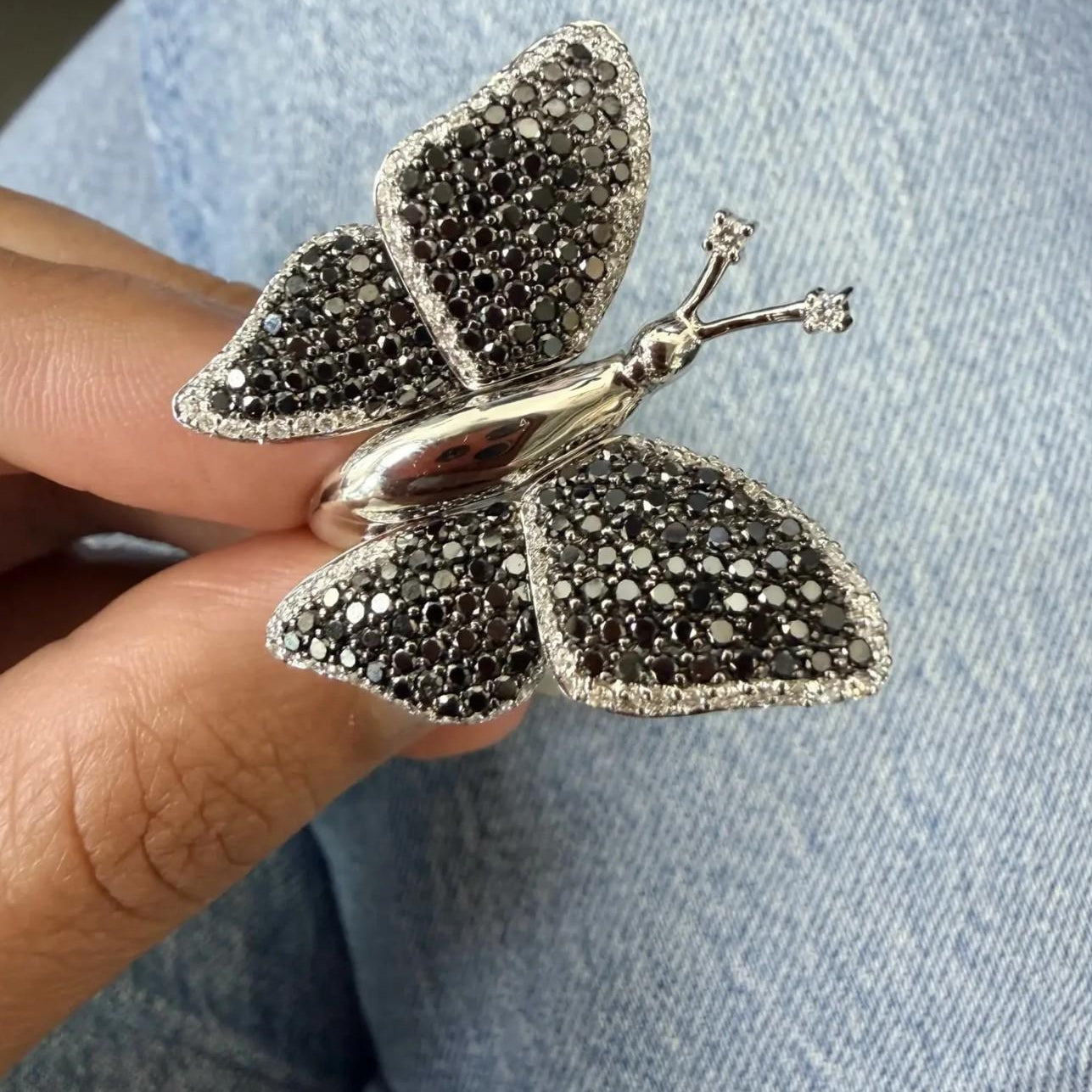 Crivelli Butterfly 18K White Gold Black & White Diamond Ring Sz. 6.5 047636