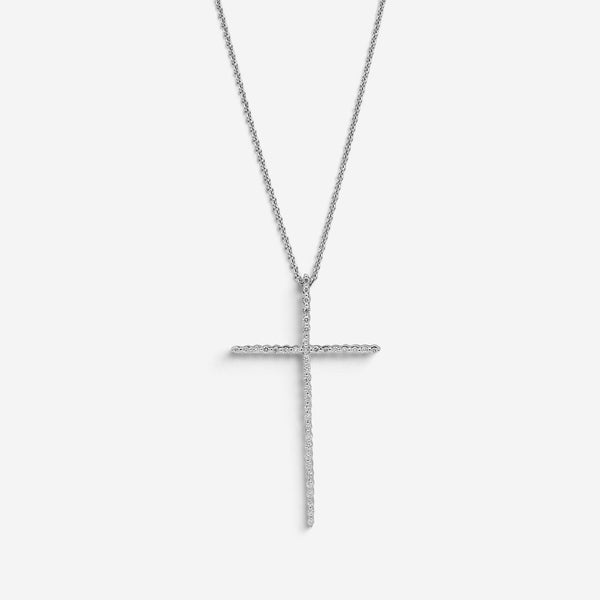 Crivelli 18K White Gold Diamond Cross Pendant Necklace 047639