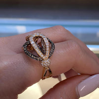 Luca Carati 18K Yellow Gold Black Rhodium Diamond Cocktail Ring Sz. 7 048302
