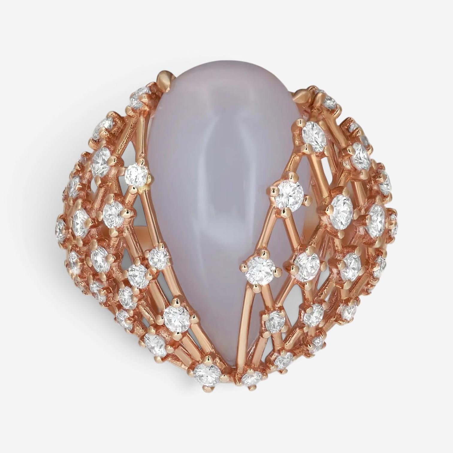 Luca Carati 18K Yellow Gold Chalcedony & Diamond Cocktail Ring Sz. 7.5 048305