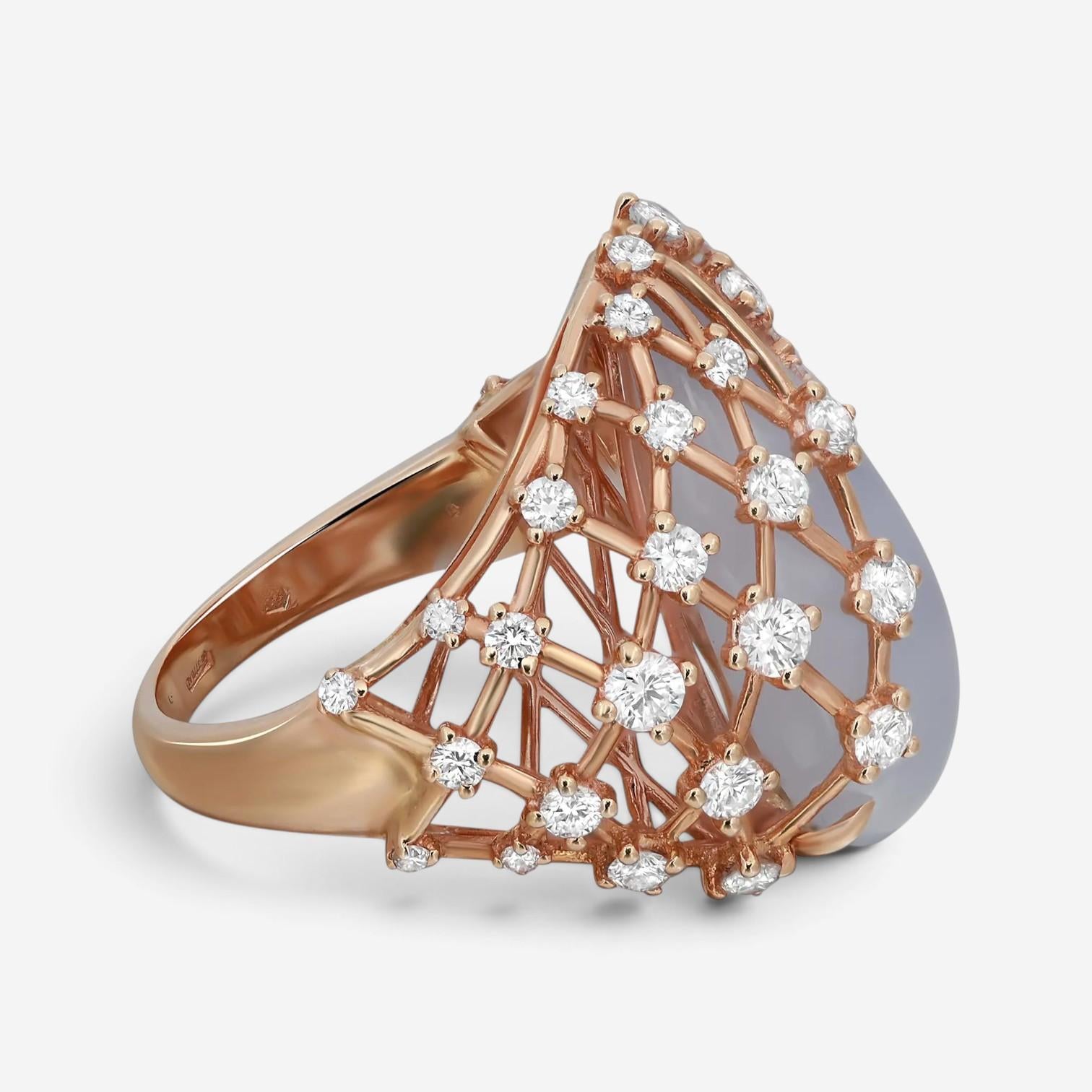 Luca Carati 18K Yellow Gold Chalcedony & Diamond Cocktail Ring Sz. 7.5 048305