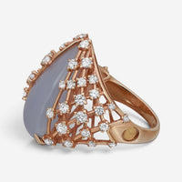 Luca Carati 18K Yellow Gold Chalcedony & Diamond Cocktail Ring Sz. 7.5 048305