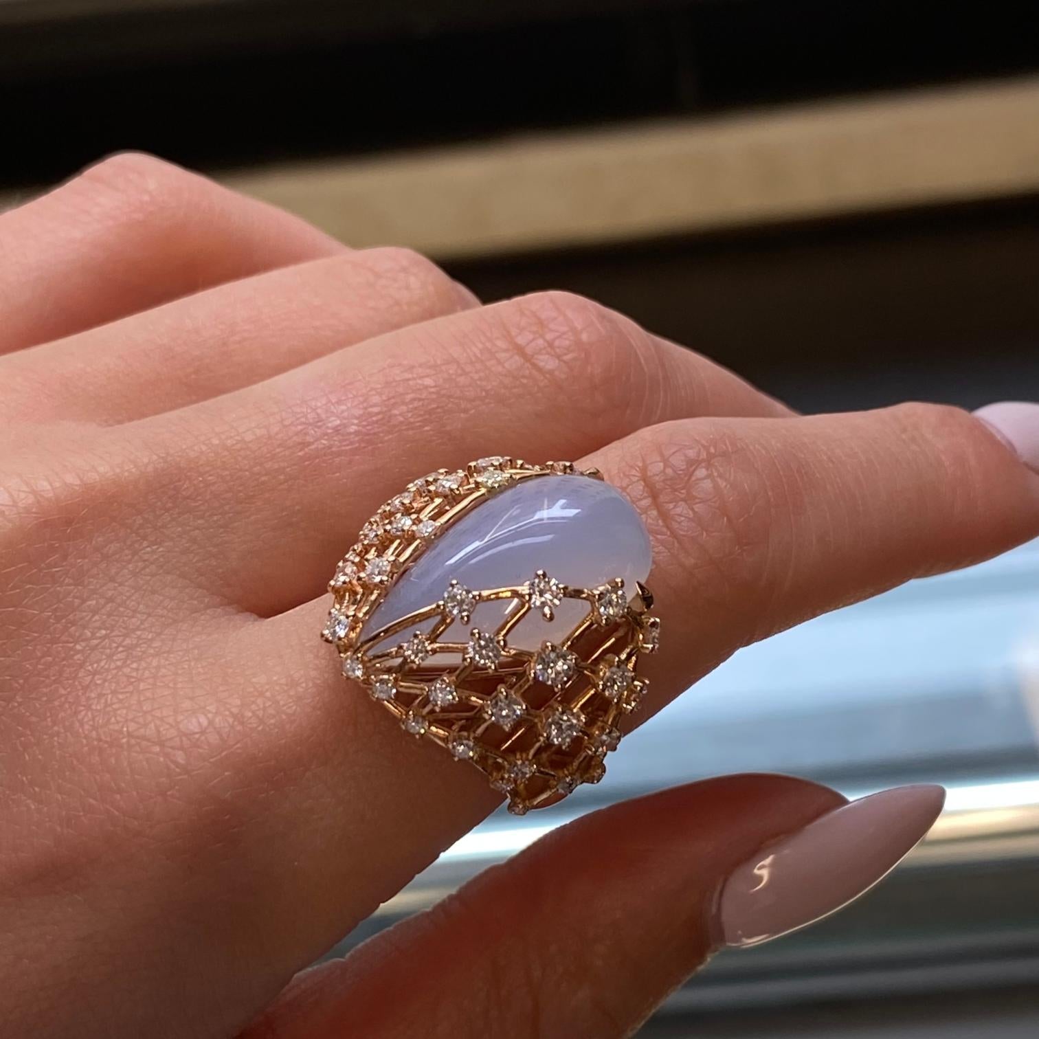 Luca Carati 18K Yellow Gold Chalcedony & Diamond Cocktail Ring Sz. 7.5 048305