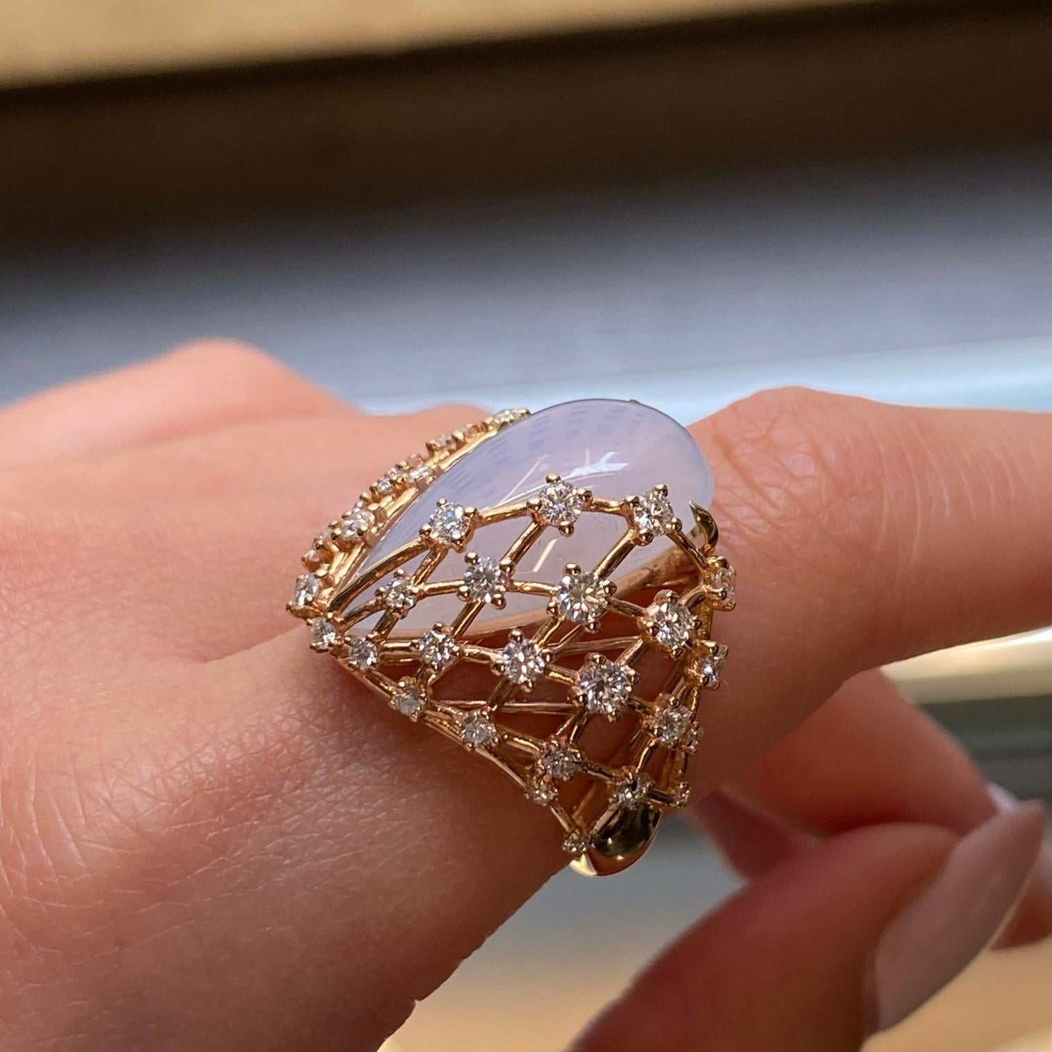 Luca Carati 18K Yellow Gold Chalcedony & Diamond Cocktail Ring Sz. 7.5 048305