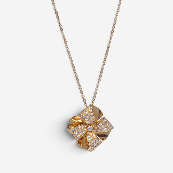 Luca Carati 18K Yellow Gold Diamond Flower Pendant Necklace 048307