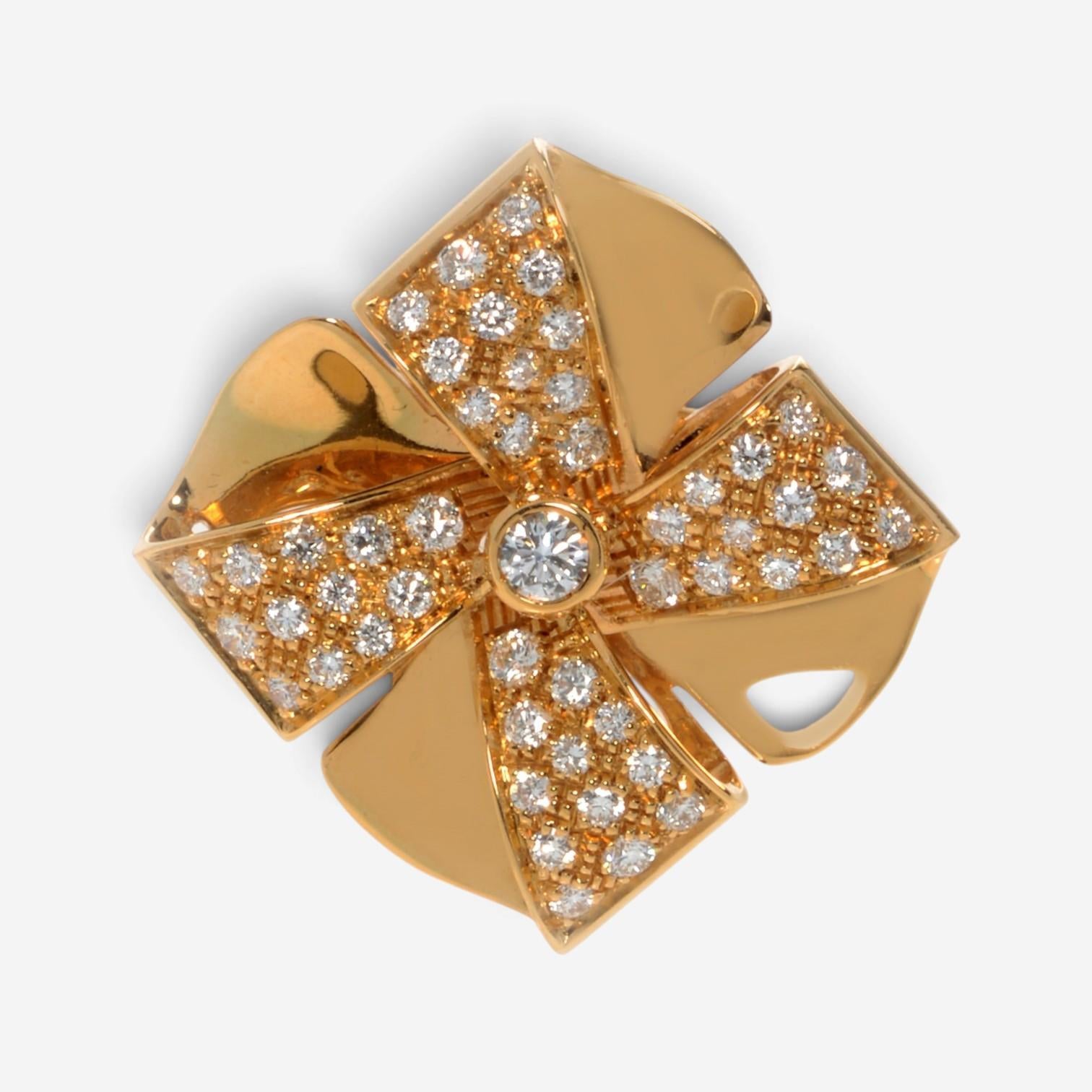 Luca Carati 18K Yellow Gold Diamond Flower Cocktail Ring Sz. 7.5 048308
