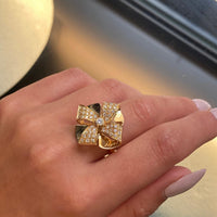 Luca Carati 18K Yellow Gold Diamond Flower Cocktail Ring Sz. 7.5 048308