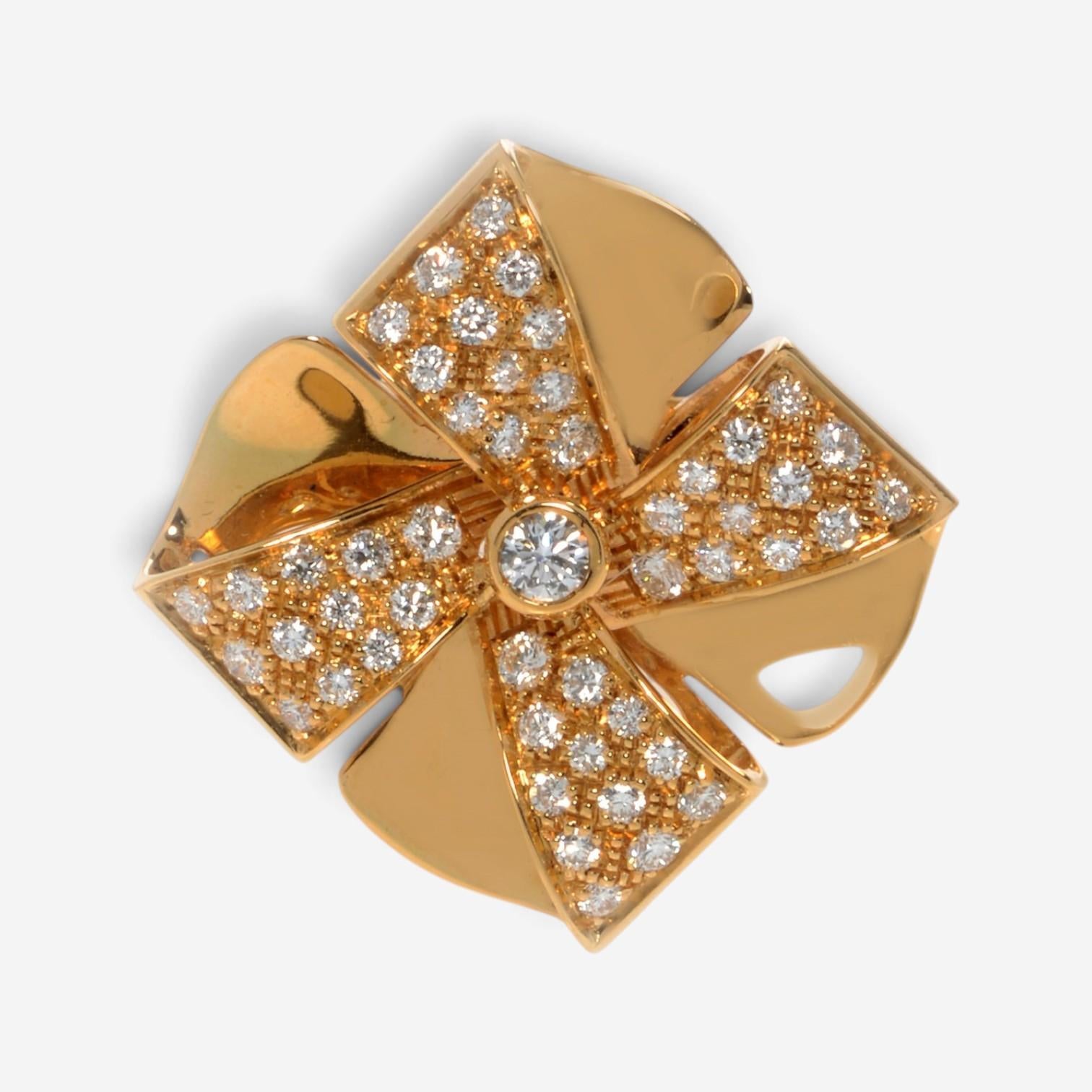 Luca Carati 18K Yellow Gold Diamond Flower Cocktail Ring Sz. 7.5 048308
