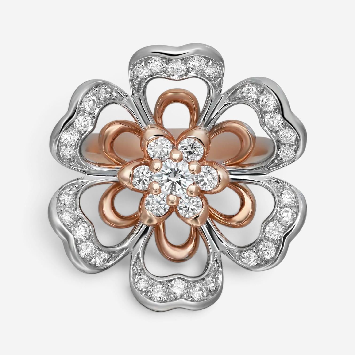 Luca Carati 18K Rose & White Gold Diamond Flower Cocktail Ring Sz. 7 048315
