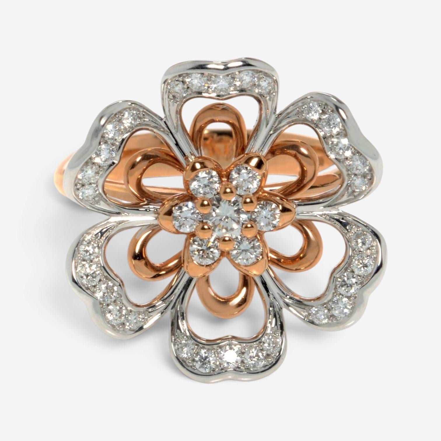 Luca Carati 18K Rose & White Gold Diamond Flower Cocktail Ring Sz. 7 048315