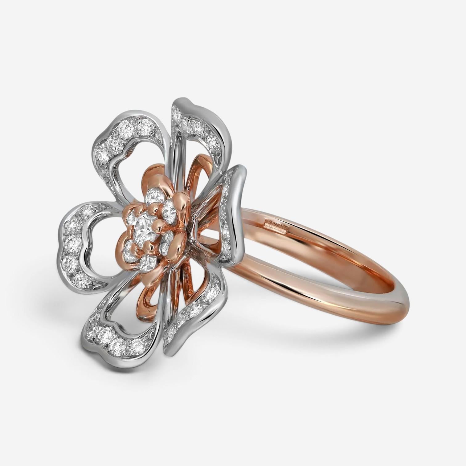 Luca Carati 18K Rose & White Gold Diamond Flower Cocktail Ring Sz. 7 048315