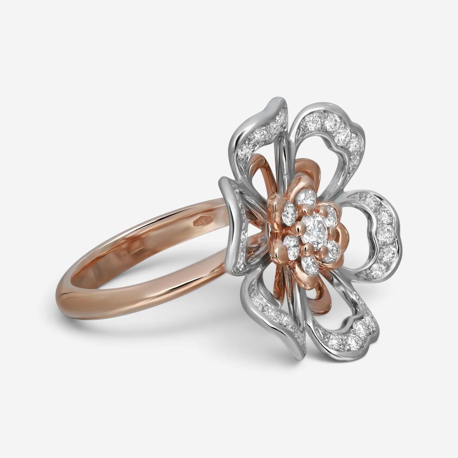 Luca Carati 18K Rose & White Gold Diamond Flower Cocktail Ring Sz. 7 048315