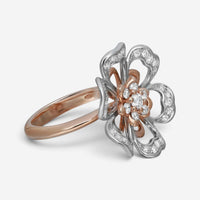 Luca Carati 18K Rose & White Gold Diamond Flower Cocktail Ring Sz. 7 048315