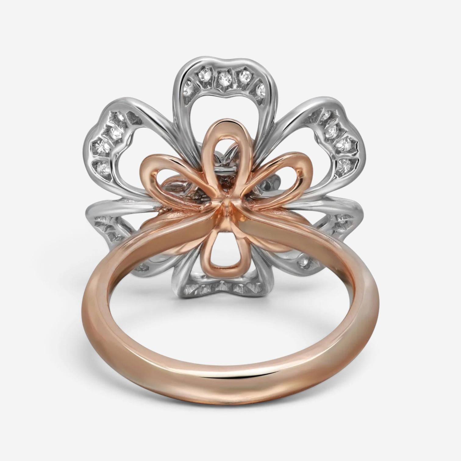 Luca Carati 18K Rose & White Gold Diamond Flower Cocktail Ring Sz. 7 048315
