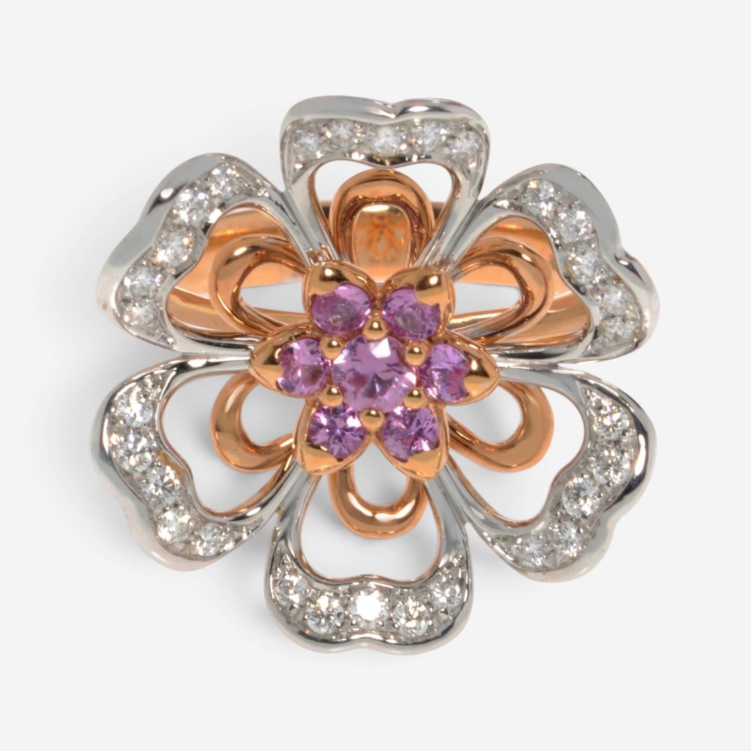 Luca Carati 18K Rose & White Gold Pink Sapphire & Diamond Cocktail Ring Sz. 7 48